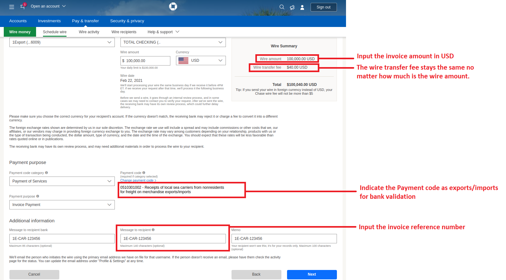 Chase bank how to wire transfer